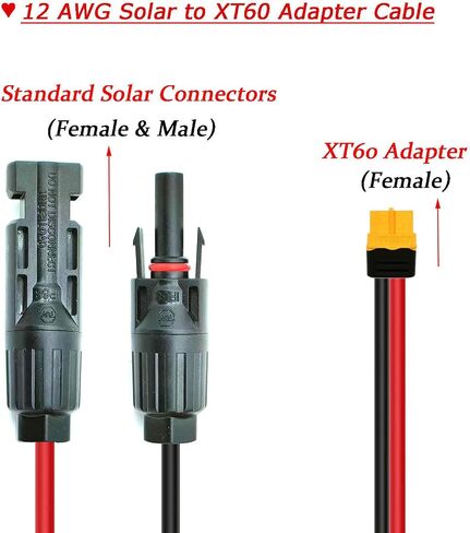 كابل شحن محول الطاقة الشمسية XT60 بطول 50 قدمًا، كابل الطاقة الشمسية إلى XT60 بطول 50 قدمًا من النحاس المعلب سلك تمديد للطاقة الشمسية 12AWG لبطاريات LifePo4 ومحطات الطاقة ومولدات الطاقة الشمسية in Kuwait