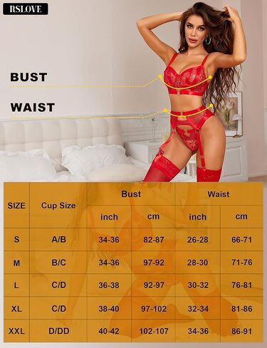 RSLOVE Womens Lingerie Sets Sexy - Lace Underwire Bra and Panty Sets with Garter Belt 3 Piece Lingerie for Women in Kuwait