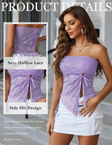 Avidlove Going Out Tops for Women Lace Camisole Y2k Tube Crop Tops Side Slit Bralettes Lingerie in Kuwait