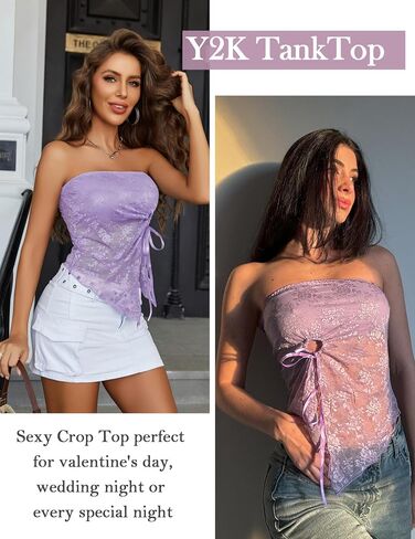 Avidlove Going Out Tops for Women Lace Camisole Y2k Tube Crop Tops Side Slit Bralettes Lingerie in Kuwait