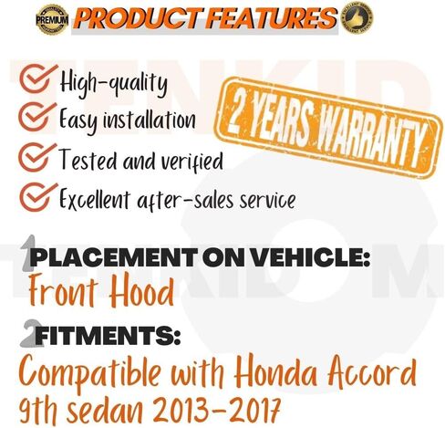 Front Hood Struts Compatible with Honda Accord 9th Sedan 2013-2017 Shock Lift Supports Bonnet Gas Dampers Springs Kit No-Drill Bolt-on in Kuwait