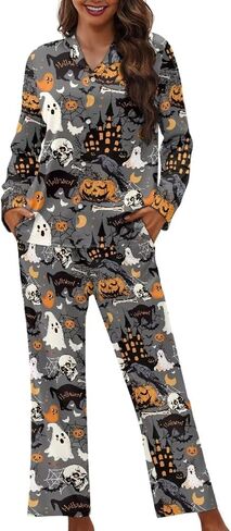 Halloween Pajamas Womens Pajama Sets Button Down Pjs WomanSleepwear Soft Pj Lounge Sets in Saudi Arabia