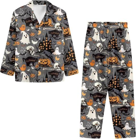 Halloween Pajamas Womens Pajama Sets Button Down Pjs WomanSleepwear Soft Pj Lounge Sets in Saudi Arabia