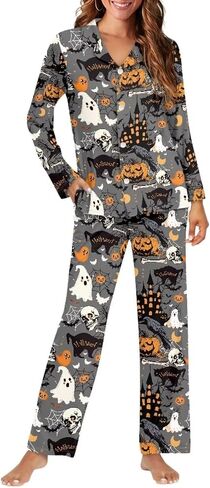 Halloween Pajamas Womens Pajama Sets Button Down Pjs WomanSleepwear Soft Pj Lounge Sets in Saudi Arabia