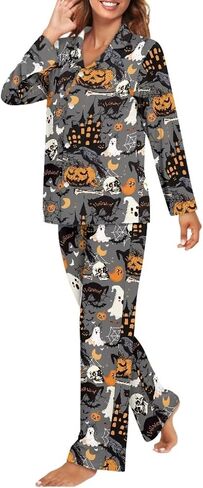 Halloween Pajamas Womens Pajama Sets Button Down Pjs WomanSleepwear Soft Pj Lounge Sets in Saudi Arabia