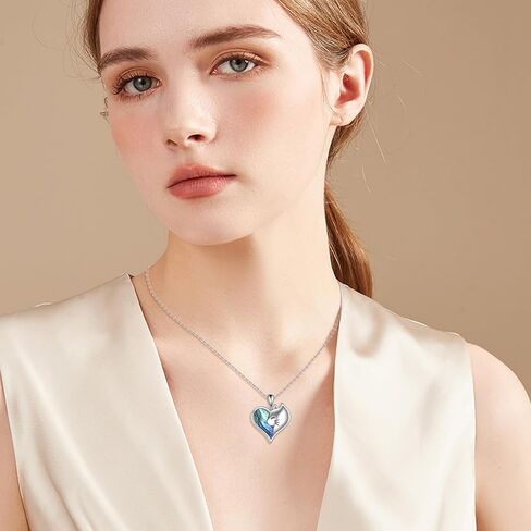 Cat Necklace for Women 925 Sterling Silver Heart Necklace Abalone Shell Cat Pendant Jewelry Gifts for Mom in Saudi Arabia