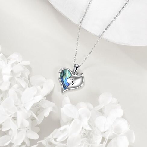 Cat Necklace for Women 925 Sterling Silver Heart Necklace Abalone Shell Cat Pendant Jewelry Gifts for Mom in Saudi Arabia