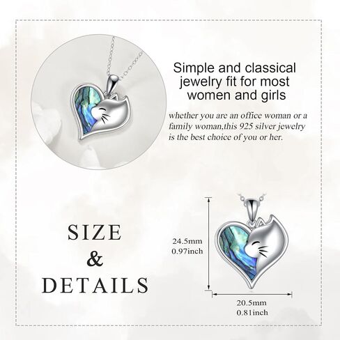 Cat Necklace for Women 925 Sterling Silver Heart Necklace Abalone Shell Cat Pendant Jewelry Gifts for Mom in Saudi Arabia