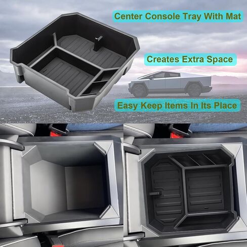 4PCS Center Console Organizer Tray with Wireless Charging Silicone Pad and Cup Holder Insert Armrest Bottom Rubber Tray for Tesla Cybertruck 2024 2025 Interior Accessories Storage Box in Saudi Arabia