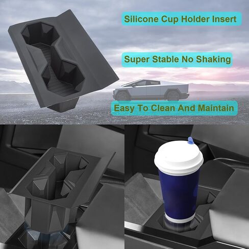 4PCS Center Console Organizer Tray with Wireless Charging Silicone Pad and Cup Holder Insert Armrest Bottom Rubber Tray for Tesla Cybertruck 2024 2025 Interior Accessories Storage Box in Saudi Arabia