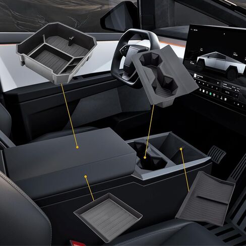 4PCS Center Console Organizer Tray with Wireless Charging Silicone Pad and Cup Holder Insert Armrest Bottom Rubber Tray for Tesla Cybertruck 2024 2025 Interior Accessories Storage Box in Saudi Arabia