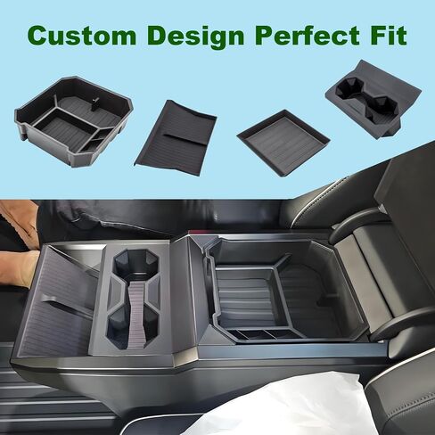 4PCS Center Console Organizer Tray with Wireless Charging Silicone Pad and Cup Holder Insert Armrest Bottom Rubber Tray for Tesla Cybertruck 2024 2025 Interior Accessories Storage Box in Saudi Arabia