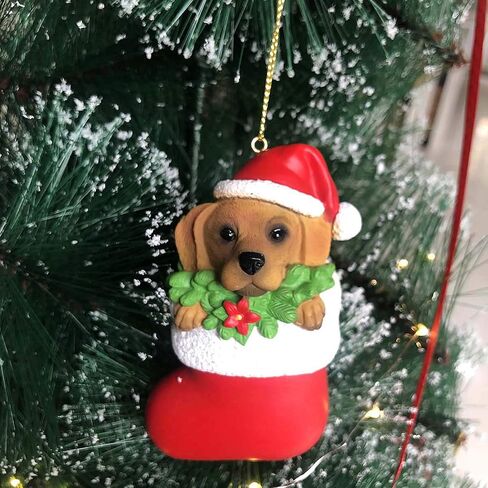 Cici & Jimmy Black Labrador Retriever with Santa Hat in Christmas Sock Dog Ornaments for Christmas Tree in Saudi Arabia