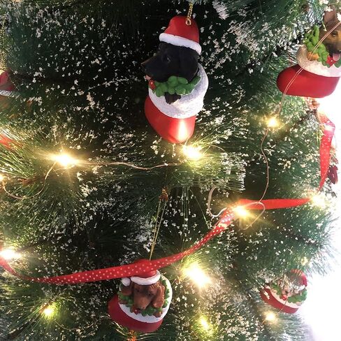 Cici & Jimmy Black Labrador Retriever with Santa Hat in Christmas Sock Dog Ornaments for Christmas Tree in Saudi Arabia