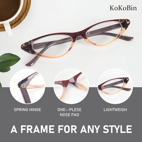 KoKoBin Cat Eye Reading Glasses for Women 5 Pairs Spring Hinge Fashion Readers Anti Blue Light Computer in Kuwait
