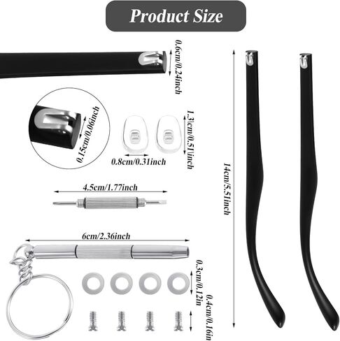 Glasses Repair Kit with Screws, Ymapinc Portable Eyeglass Screwdriver, 2pcs Universal Eyeglass Legs, Black, Includes Nose Pads and Screws, Glasses Arm Replacement Accessories in Kuwait