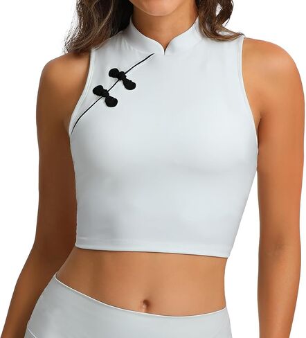 JBT Sleeveless Workout Tops for Women - High Neck Elegant Knot Button Design Yoga Tank Tops for Women in Saudi Arabia