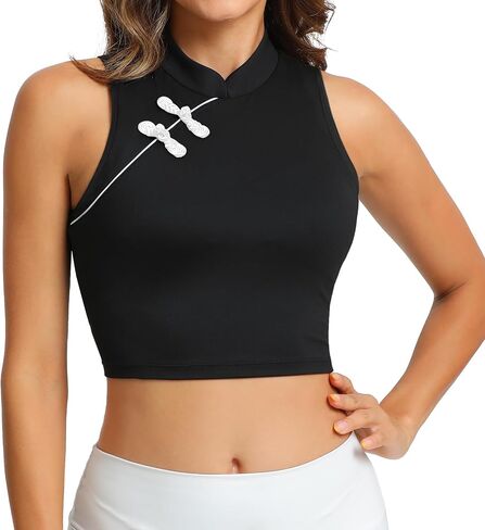 JBT Sleeveless Workout Tops for Women - High Neck Elegant Knot Button Design Yoga Tank Tops for Women in Saudi Arabia
