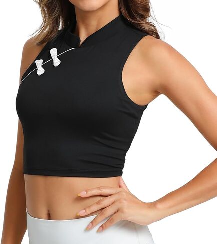 JBT Sleeveless Workout Tops for Women - High Neck Elegant Knot Button Design Yoga Tank Tops for Women in Saudi Arabia