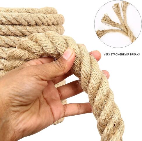 Jute Rope (3/4 in x 50 ft) Natural Hemp Rope Thick Heavy Duty Twisted Manila Rope for Crafts, Nautical, Tug of War, Swing, Railing, Docks, Anchor, Hammock, Decoration, Wedding in Saudi Arabia