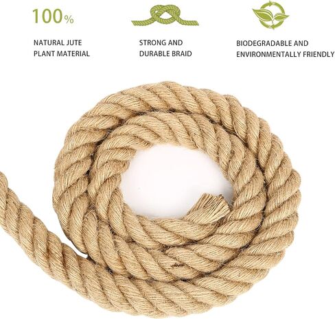 Jute Rope (3/4 in x 50 ft) Natural Hemp Rope Thick Heavy Duty Twisted Manila Rope for Crafts, Nautical, Tug of War, Swing, Railing, Docks, Anchor, Hammock, Decoration, Wedding in Saudi Arabia