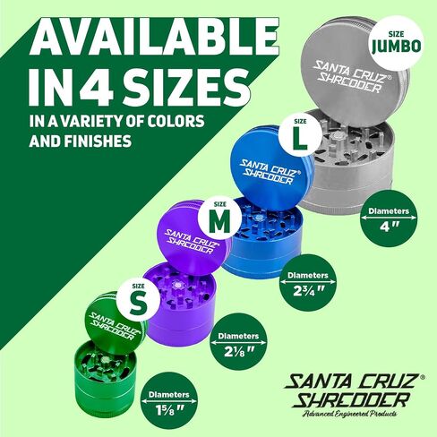 Santa Cruz Shredder Jumbo Metal Herb Grinder Knurled Top for Stronger Grip 3-Piece 4" (Black) in Kuwait