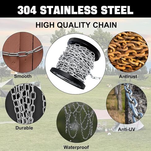 50 ft Stainless Steel Hanging Chain Metal Chain Link Light Duty Chain Utility Chain Jack Chain for Home Outdoor Camping Hanging, Thickness 0.08 inches (2mm*15m) in Kuwait