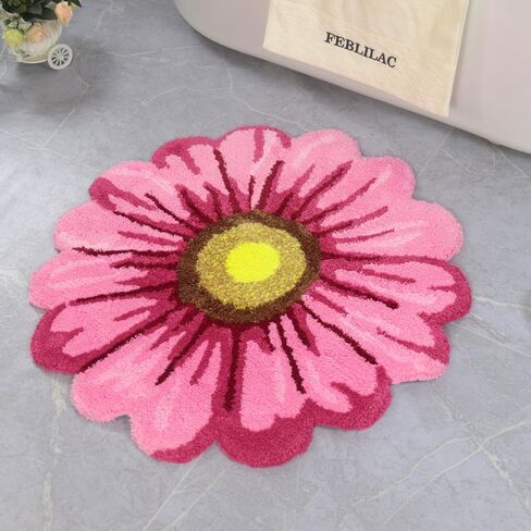 Pink Flowers Bath Rug, Floral Mat for Bathroom Cute Plant Non-Slip Floor Mats, Washable Microfiber Carpet for Living Room Home Fast Dry Area Rug in Saudi Arabia