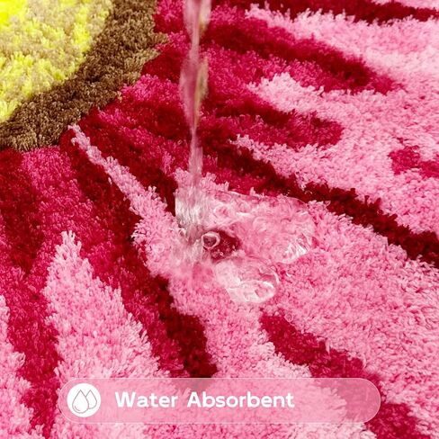 Pink Flowers Bath Rug, Floral Mat for Bathroom Cute Plant Non-Slip Floor Mats, Washable Microfiber Carpet for Living Room Home Fast Dry Area Rug in Saudi Arabia