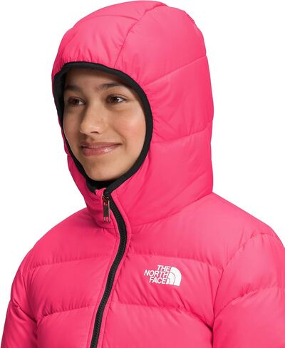 سترة بغطاء للرأس للفتيات من North Face ذات وجهين، مرجاني لامع، متوسط in Saudi Arabia