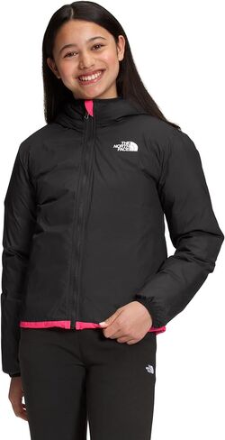 سترة بغطاء للرأس للفتيات من North Face ذات وجهين، مرجاني لامع، متوسط in Saudi Arabia