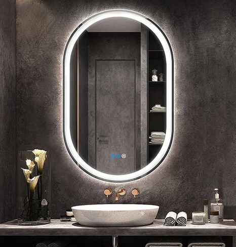 Oval Lighted LED Bathroom Mirror with Lights Dimmable 3 Color 32x20 Inch Oval Lighted Vanity Mirror for Bathroom Wall Mounted Vanity LED Mirror Antifog LED Smart Makeup Oval Light up Mirror in Saudi Arabia