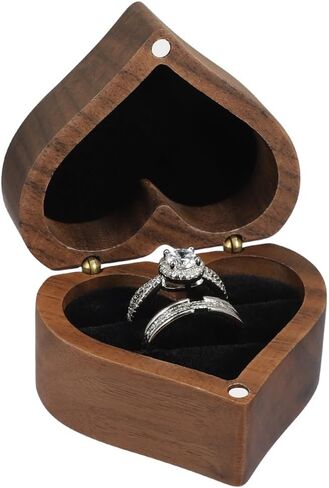 Wooden Ring Box with Heart Shaped Single Slot Personalized Vintage Wood Jewelry Box for Proposal Engagement Wedding Ceremony Anniversary (Black 1 Slot) in Saudi Arabia