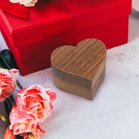 Wooden Ring Box with Heart Shaped Single Slot Personalized Vintage Wood Jewelry Box for Proposal Engagement Wedding Ceremony Anniversary (Black 1 Slot) in Saudi Arabia