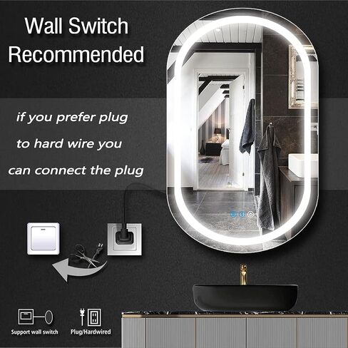 Oval Lighted LED Bathroom Mirror with Lights Dimmable 3 Color 32x20 Inch Oval Lighted Vanity Mirror for Bathroom Wall Mounted Vanity LED Mirror Antifog LED Smart Makeup Oval Light up Mirror in Saudi Arabia