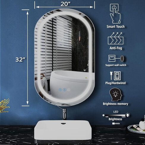 Oval Lighted LED Bathroom Mirror with Lights Dimmable 3 Color 32x20 Inch Oval Lighted Vanity Mirror for Bathroom Wall Mounted Vanity LED Mirror Antifog LED Smart Makeup Oval Light up Mirror in Saudi Arabia