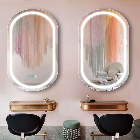 Oval Lighted LED Bathroom Mirror with Lights Dimmable 3 Color 32x20 Inch Oval Lighted Vanity Mirror for Bathroom Wall Mounted Vanity LED Mirror Antifog LED Smart Makeup Oval Light up Mirror in Saudi Arabia
