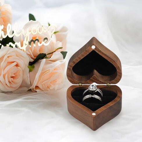 Wooden Ring Box with Heart Shaped Single Slot Personalized Vintage Wood Jewelry Box for Proposal Engagement Wedding Ceremony Anniversary (Black 1 Slot) in Saudi Arabia