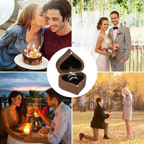 Wooden Ring Box with Heart Shaped Single Slot Personalized Vintage Wood Jewelry Box for Proposal Engagement Wedding Ceremony Anniversary (Black 1 Slot) in Saudi Arabia