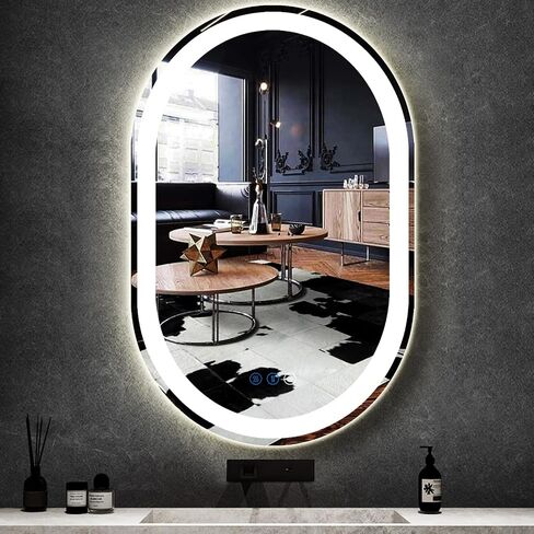 Oval Lighted LED Bathroom Mirror with Lights Dimmable 3 Color 32x20 Inch Oval Lighted Vanity Mirror for Bathroom Wall Mounted Vanity LED Mirror Antifog LED Smart Makeup Oval Light up Mirror in Saudi Arabia