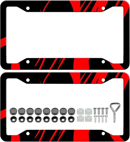 Black Red License Plate Frames- 2 Pack 4 Holes Blood Vessel Aluminum Metal License Plate Holder Covers, Rust-Proof Waterproof Car Decorative Tag Frames for Standard US 12x6 Inch in Kuwait