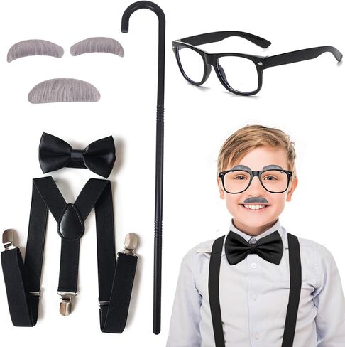 Old Man Costume - 100 Days of School Grandpa Cosplay- 1920s Halloween Outfit Old People Clothing Fake Cane Glasses in Saudi Arabia