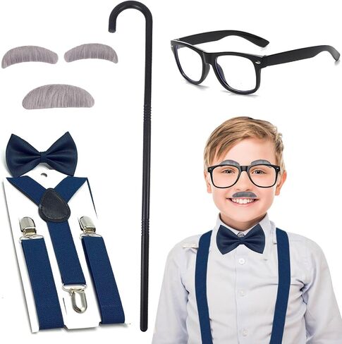 Old Man Costume - 100 Days of School Grandpa Cosplay- 1920s Halloween Outfit Old People Clothing Fake Cane Glasses in Saudi Arabia
