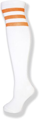 NEON NATION Unisex White Knee High Team Tube Socks with Various Colored Stripes in Kuwait