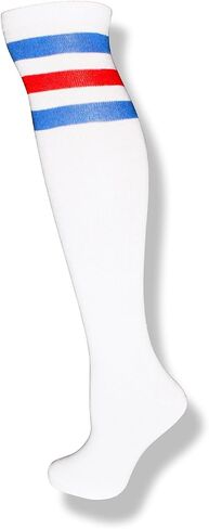 NEON NATION Unisex White Knee High Team Tube Socks with Various Colored Stripes in Kuwait