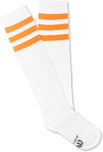 NEON NATION Unisex White Knee High Team Tube Socks with Various Colored Stripes in Kuwait