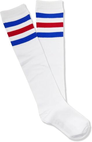 NEON NATION Unisex White Knee High Team Tube Socks with Various Colored Stripes in Kuwait