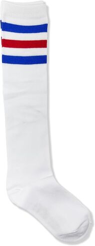 NEON NATION Unisex White Knee High Team Tube Socks with Various Colored Stripes in Kuwait