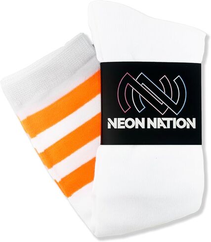 NEON NATION Unisex White Knee High Team Tube Socks with Various Colored Stripes in Kuwait