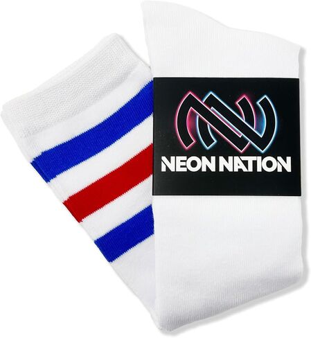 NEON NATION Unisex White Knee High Team Tube Socks with Various Colored Stripes in Kuwait
